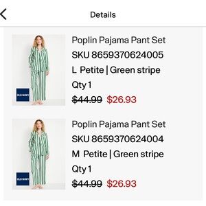 Old Navy Green Stripe Poplin Pajama Pants - Medium Petite